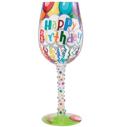 Lolita Birthday Streamers Artisian Made Hand Painted Wine Glass