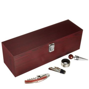 Cherry Wood Single Bottle And Accessory Gift Set