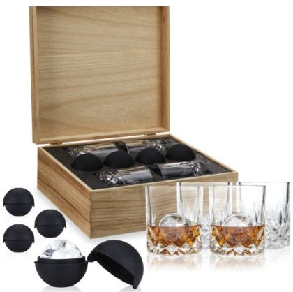 Crystal Whiskey Glass and Ice Sphere Set