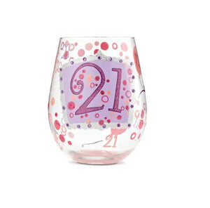 Lolita 21st Birthday Artisian Made Hand Painted Stemless Wine Glass