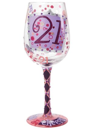 Lolita 21st Birthday Artisian Made Hand Painted Wine Glass