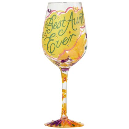 Lolita Best Aunt Ever Funky Hand Painted Wine Glass  d'Vine Wine And Gifts