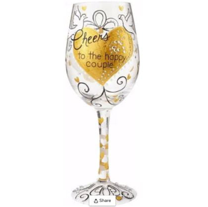 Lolita Cheers To The Happy Couple Artisian Made Hand Painted Wine Glas   d'Vine Wine And Gifts