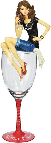 Mom's Time to Wine Mommy Girl Wine Glass with Figurine